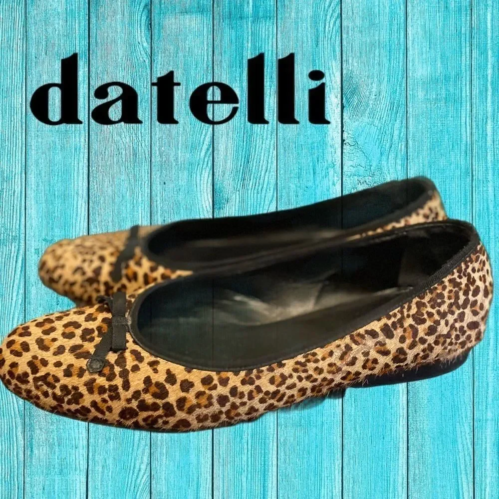 Datelli Cheetah Calf Hair Bow Ballet Flats 10.5